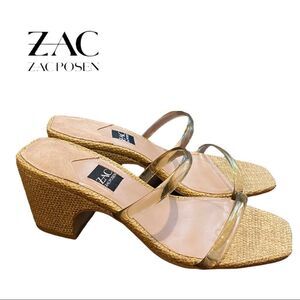 New ZAC Zac Posen Saint Cashew Slide Block Heel Sandals 7